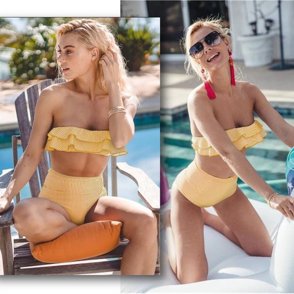 TUTORUTOR Double Flounce Bandeau High Waist Bikini NEW!! - Picture 2 of 13